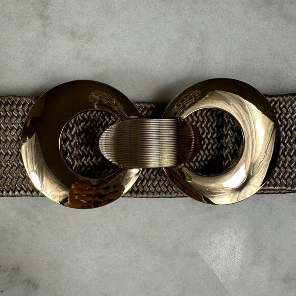 Wide Stretchable Elastic Waist Belt With Metal Double Gold Bucket - Picture 10 of 13